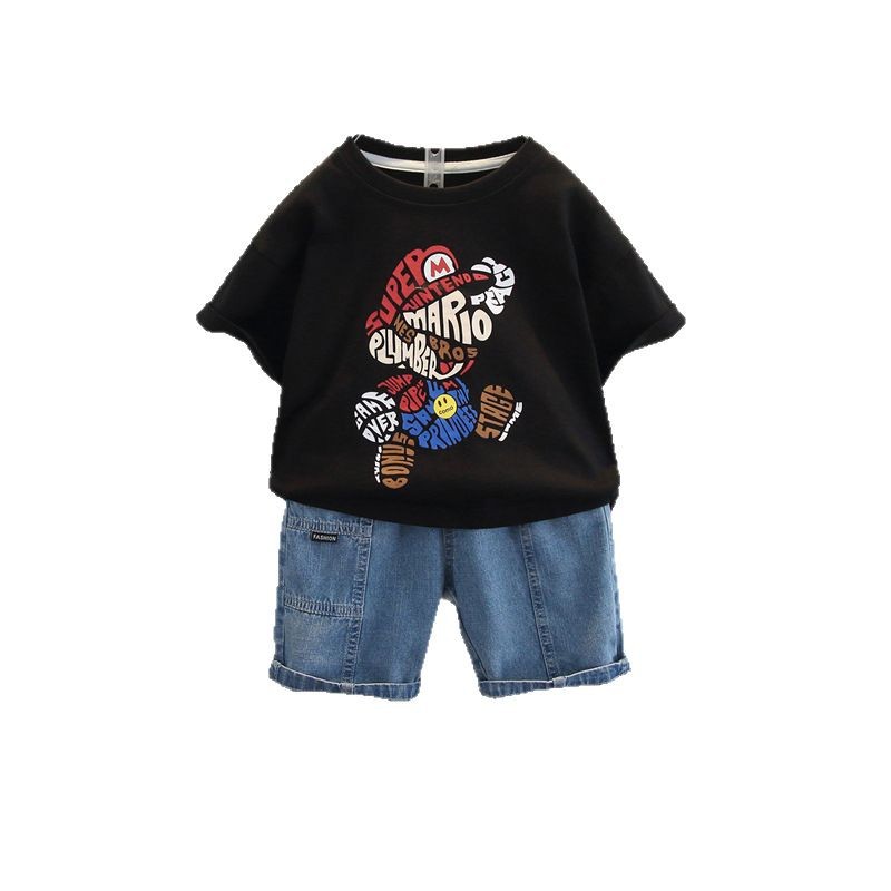 8020 niños pequeños y medianos estilo occidental cuello redondo manga corta T traje verano niño coreano casual de dos piezas chaqueta de media manga