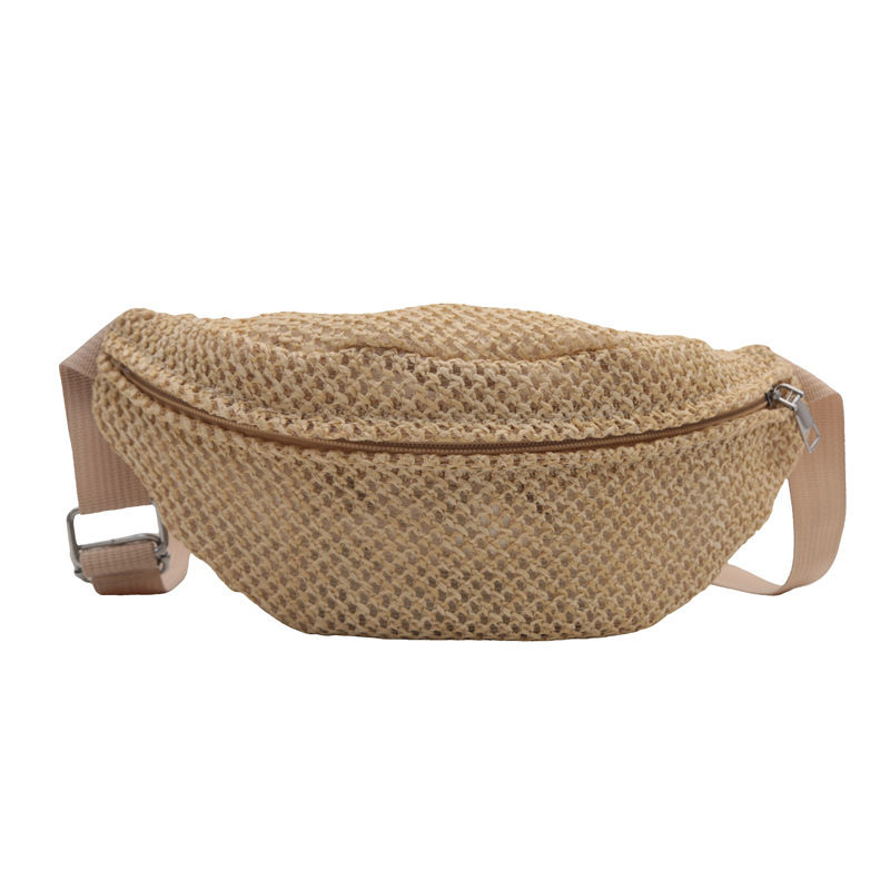 2024 verano transfronterizo nuevo estilo coreano tejido mini bolso de cintura de moda de mujer inclinado bolso de pecho de hombro bolso de paja al por mayor