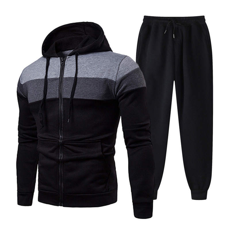 2024 European and American men's fleece-lined sweater suit autumn and winter plus size casual warm hoodie two-piece sports men's clothing