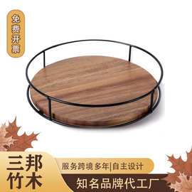 旋转收纳托盘实木厨房置物架桌面收纳架带轴承360度旋转竹木收纳