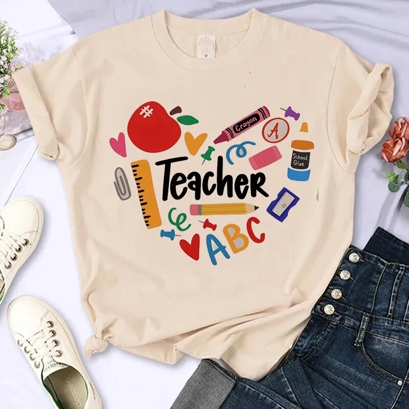 Cross-Border European Size Women's Casual Plus-Size T-Shirt Tops Women's Clothing School 90S Female T-Shirt Teacher Print Short Cross-Border European Size Women's Casual Plus-Size T-Shirt Tops Women's Clothing School 90S Female T-Shirt Teacher Print Short