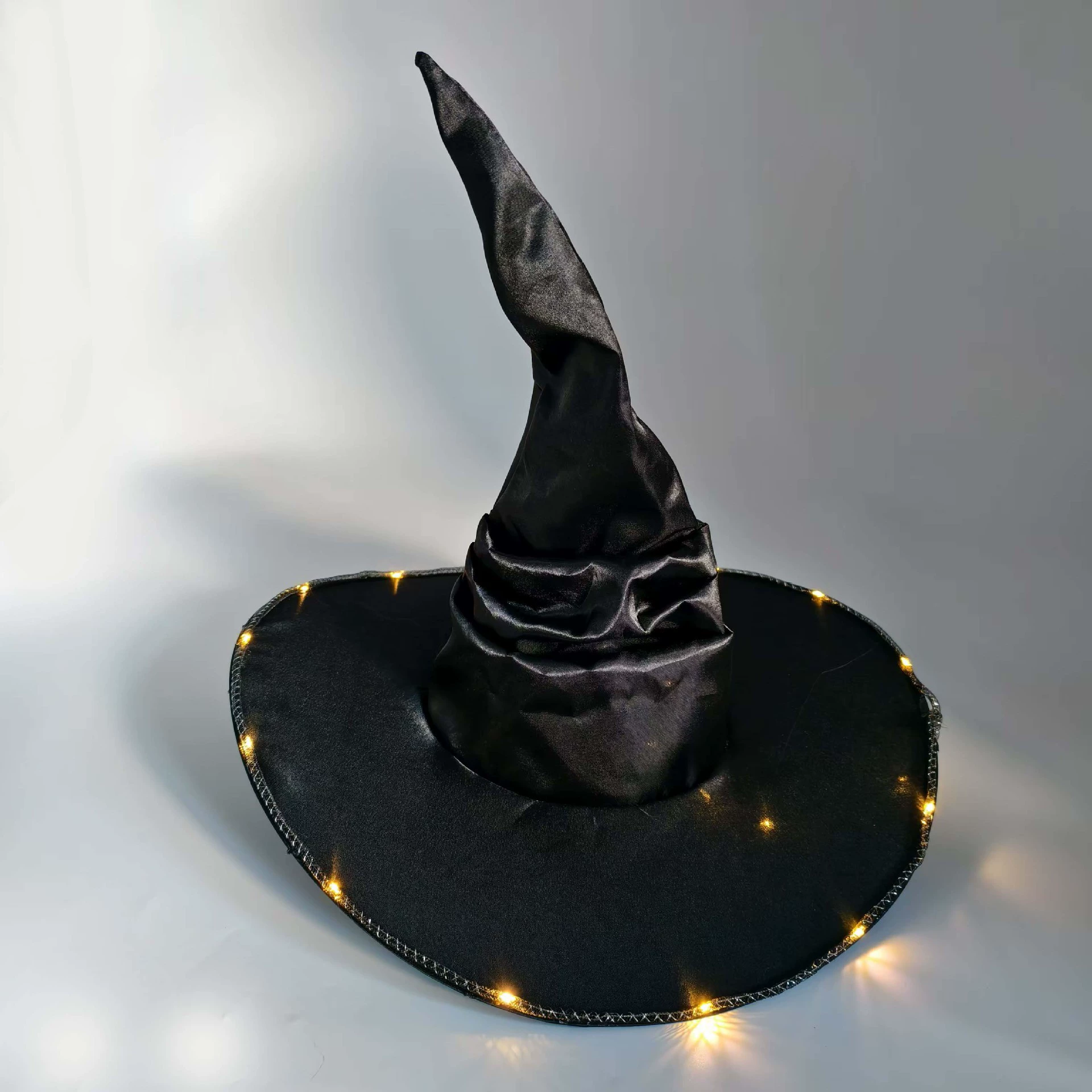 Новогодняя хэллоуинская складная шляпа ведьмы для вечеринки с LED-подсветкой, черная оксфордская ткань, косметические реквизиты