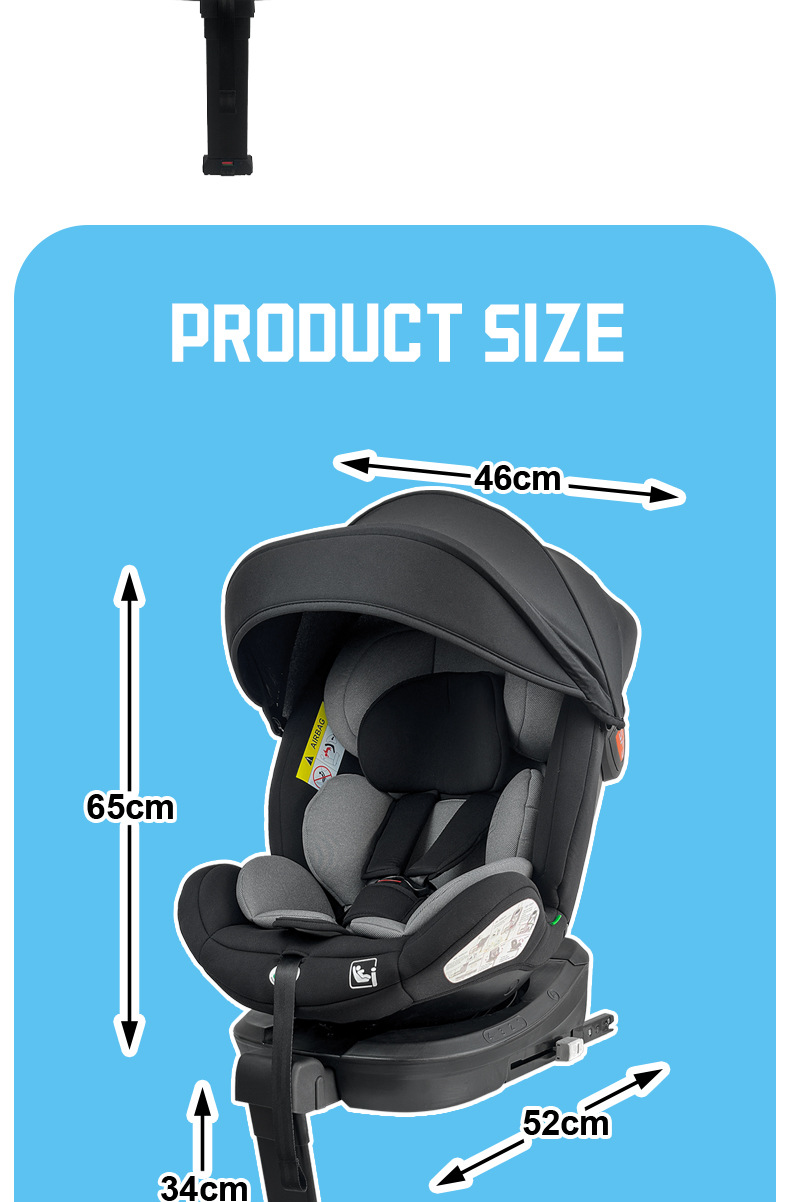 I-Size Certified Child Car Safety Seat for Babies Aged 0-12 Years 360 ° Rotating Isofix Support Leg