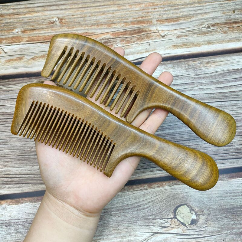 Jingxian Jingyi 20cm 緑白檀無垢材コーム、マッサージストレートヘアとカーリーヘアコーム、無料ロゴ入りクリエイティブ木製コーム|undefined