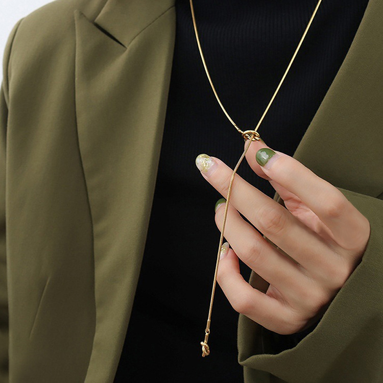 Long Necklace Classification 304 Stainless Steel Chain Material 1 Piece Quantity Stainless Steel 14K Gold Plated Rose Gold Plated Lady Plating Solid Color Long Necklace