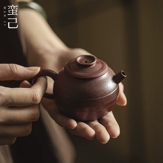 蛮己诧寂风粗陶小圆壶功夫茶具家用陶瓷单壶柴烧老岩泥泡茶单壶