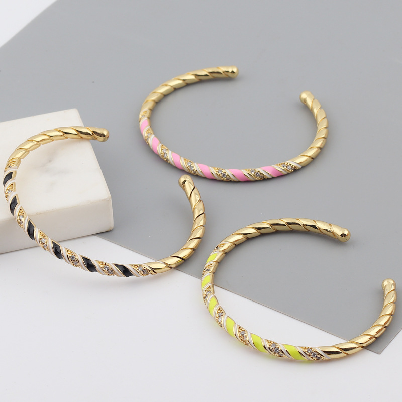 Fashion Waves Copper Bangle Inlay Zircon Copper Bracelets