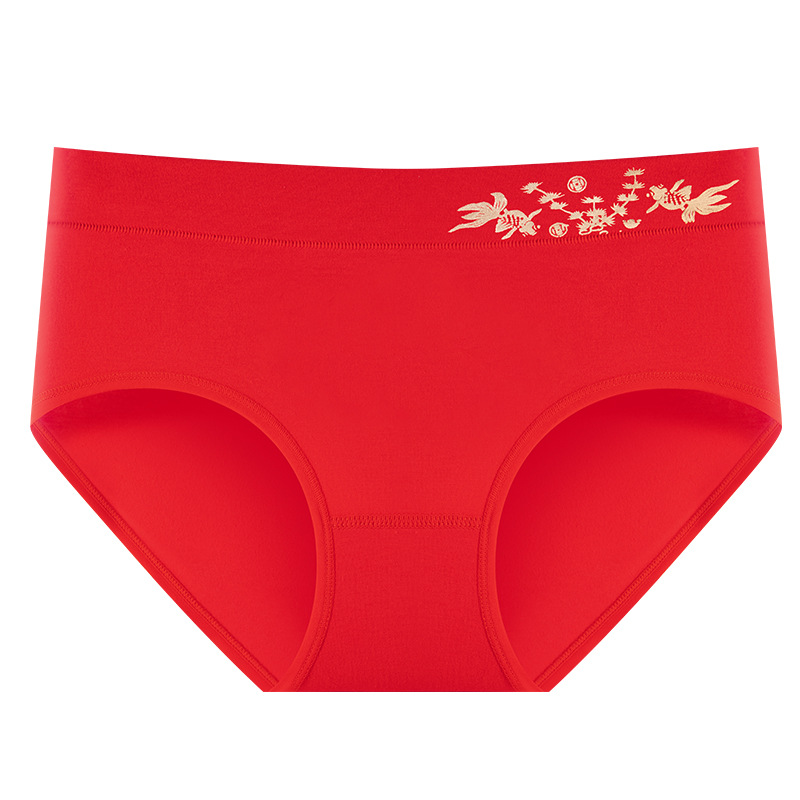 Año de nacimiento rojo estilo chino algodón puro cintura media boda gran tamaño rojo festivo transpirable señoras calzoncillos calcetines gratis