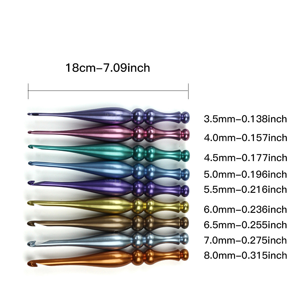 Herramientas de tejido transfronterizas agujas de suéter de alúmina de color crochet nuevo estilo europeo pulido a mano agujas de aluminio 9 conjuntos