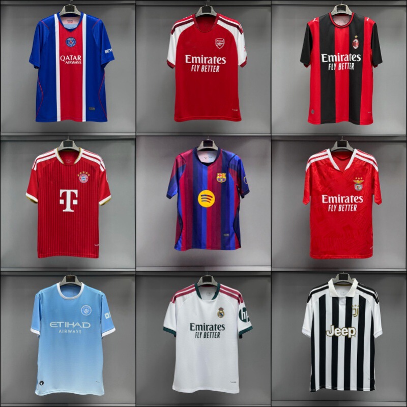 2627 New Model Club Fan Edition Football Jerseys for Barcelona, Bayern, Real Madrid, Benfica, and Various National Teams, Wholesale Available with Shipping Options