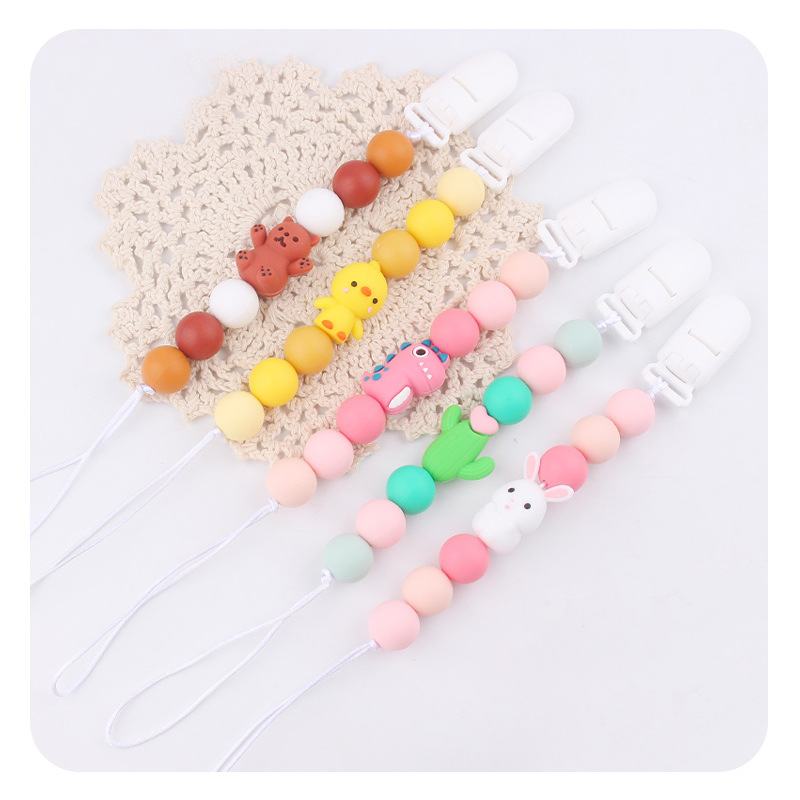 Animal estereoscópico bebés de silicona chupeta clips cadena de mordida de dientes de bebé cadena de molar cadena de prevención de la caída chupeta