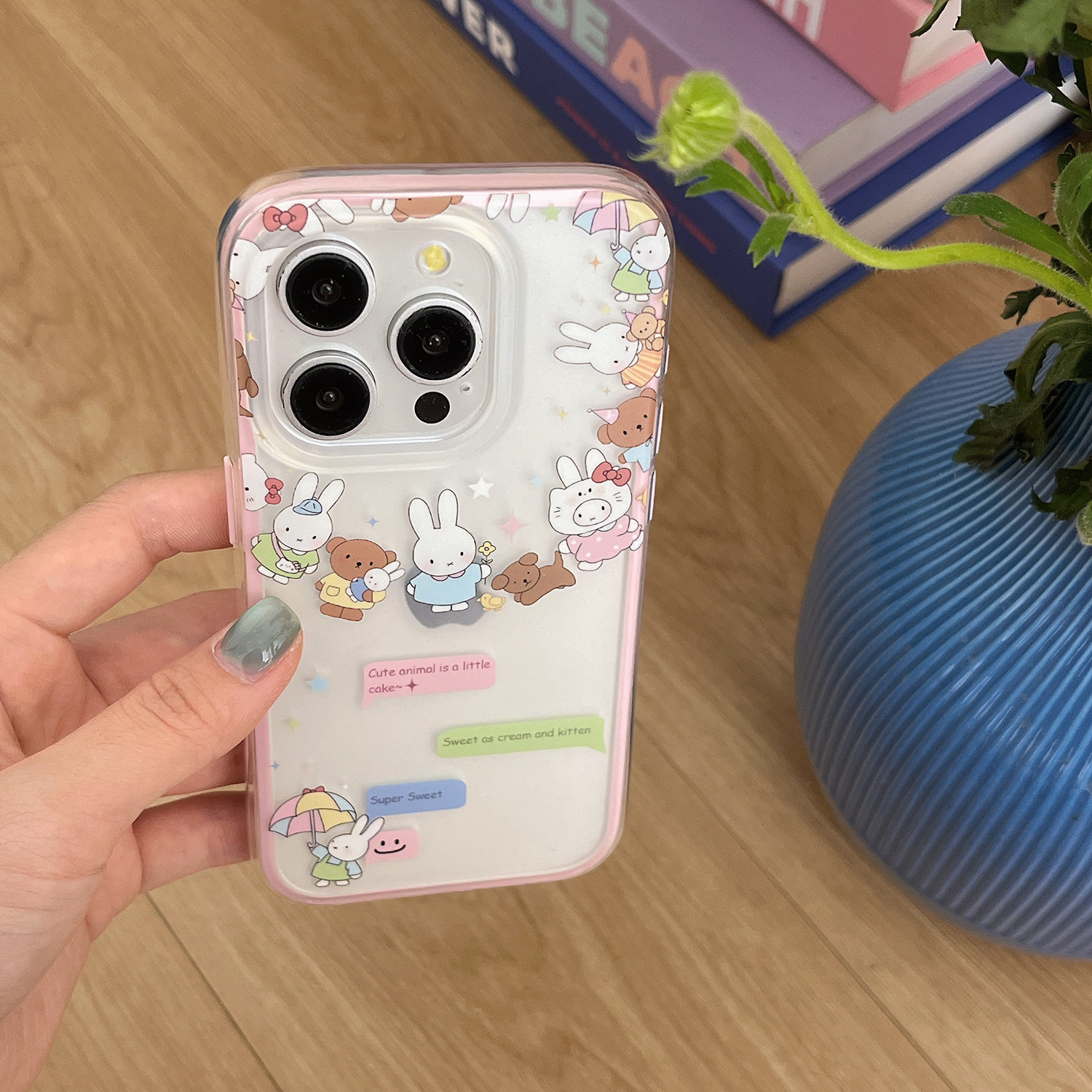 Dibujos animados lindo círculo conejo oso para Apple 16ProMax funda para teléfono móvil 15Pro niña 14/13 nuevo 15
