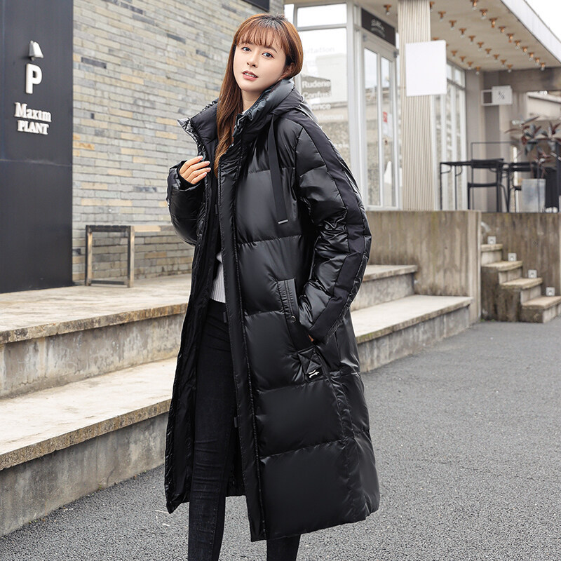 Abajo chaqueta de los hombres y de las mujeres de la mitad de la longitud de la superficie brillante engrosada cálida pareja abajo chaqueta de invierno de los hombres jóvenes Chaqueta de algodón acolchado