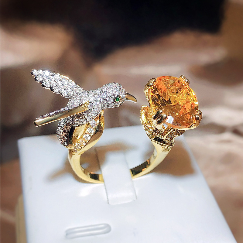 INS Style Eagle Copper Plating Zircon Open Ring 1 Piece