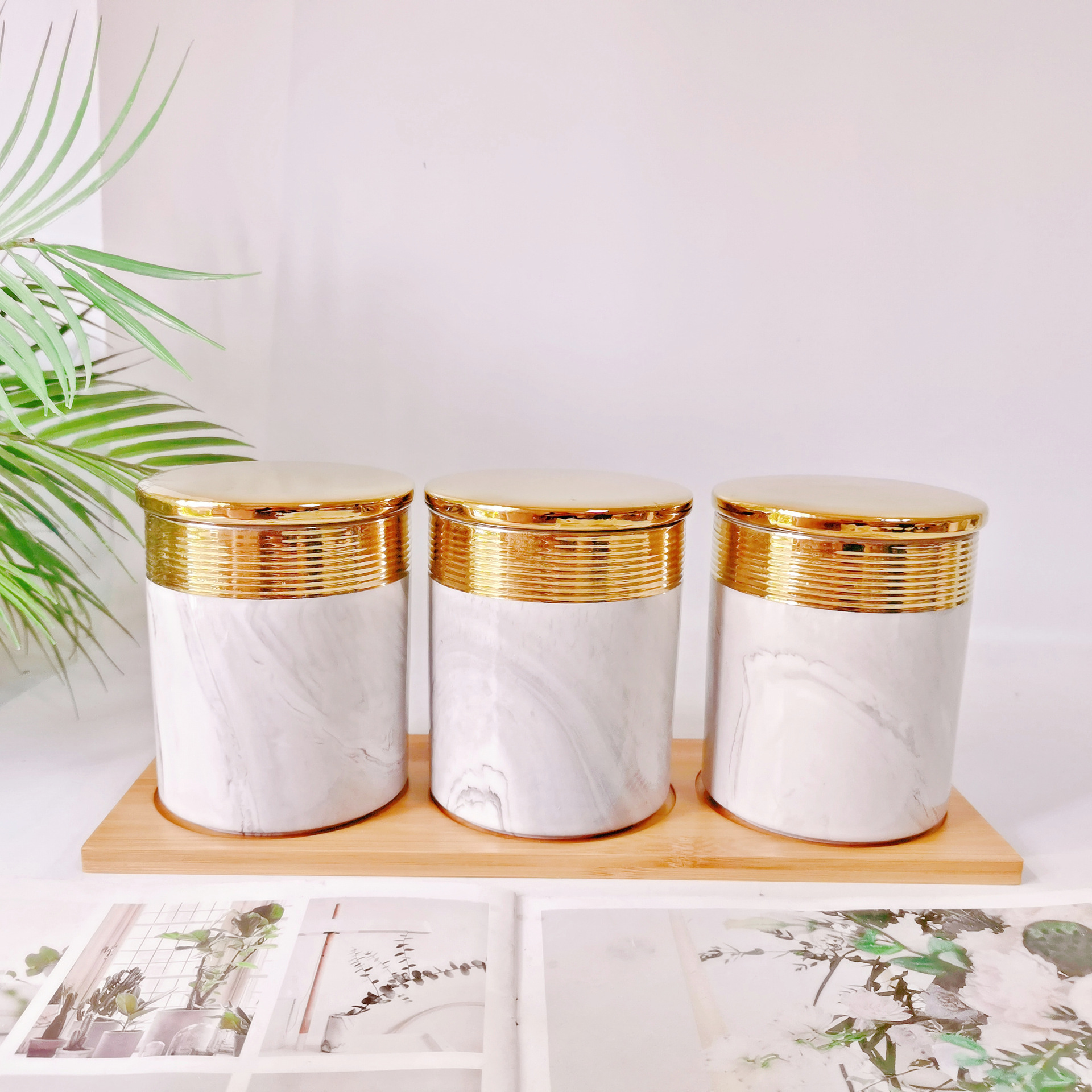 Medio Oriente exportación galvanoplastia sellado tarro cerámica de tres piezas de almacenamiento tarro cocina condimento tarro caramelo tarro café tarro