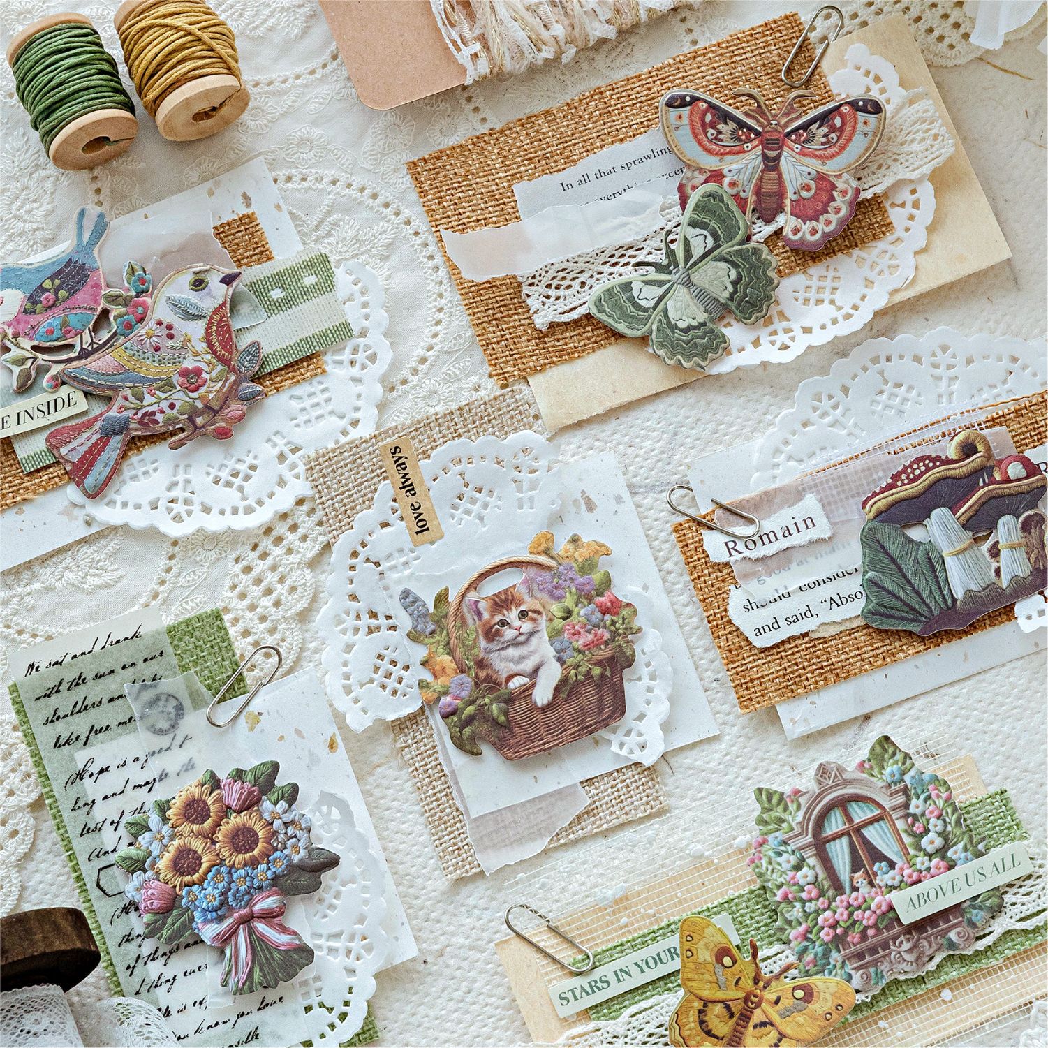 Mo Mo Toppan Etiqueta engomada en relieve Serie de bolsas Historia de bordado Estilo antiguo Material de cuenta manual Película de corte Etiqueta engomada decorativa de bricolaje