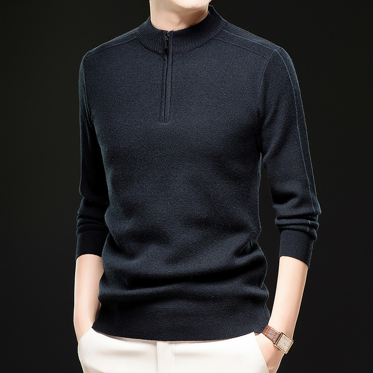 Hombres nuevos cuello vertical manga larga semiacremallera suéter delgado casual punto base transfronterizo suéter simple para hombres