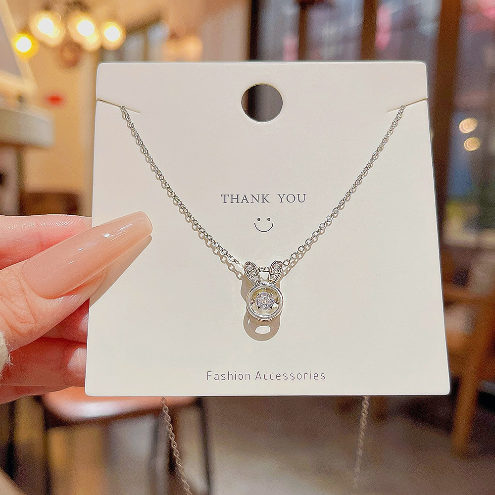 1 Piece Quantity Wholesale Jewelry Cute Rabbit Titanium Steel Inlaid Zircon Pendant Necklace
