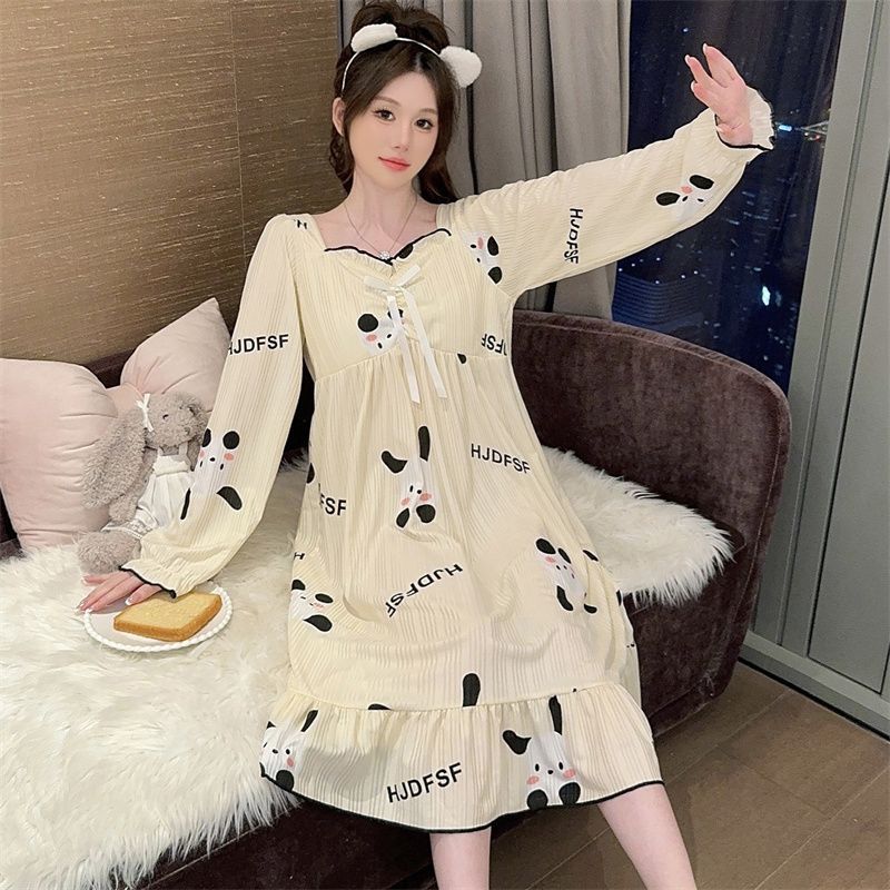Venta al por mayor transfronteriza otoño nuevo estilo con almohadilla para el pecho imitación algodón camisón de manga larga pijama de estilo princesa de dibujos animados dulce servicio a domicilio femenino