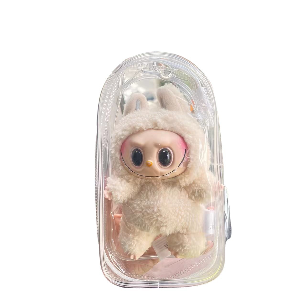 (2개) 18CM 면 인형 통증 가방 LABUBU 비닐 두꺼운 높은 투과성 인형 가방 귀여운 보호 걷는 인형 방진 보관
