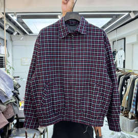 秋冬新款美式复古高品质经典格纹拉链翻领夹克男女宽松休闲外套潮
