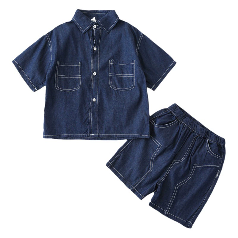 Модный летний комплект для мальчиков 2026: стильная свободная повседневная джинсовая рубашка и брюки в уличном стиле, парный комплект для родителей и детей