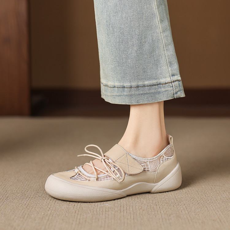 Giày sneaker nữ đế dày ren lưới phối màu cổ thấp — màu trắng ngà chi tiết 20