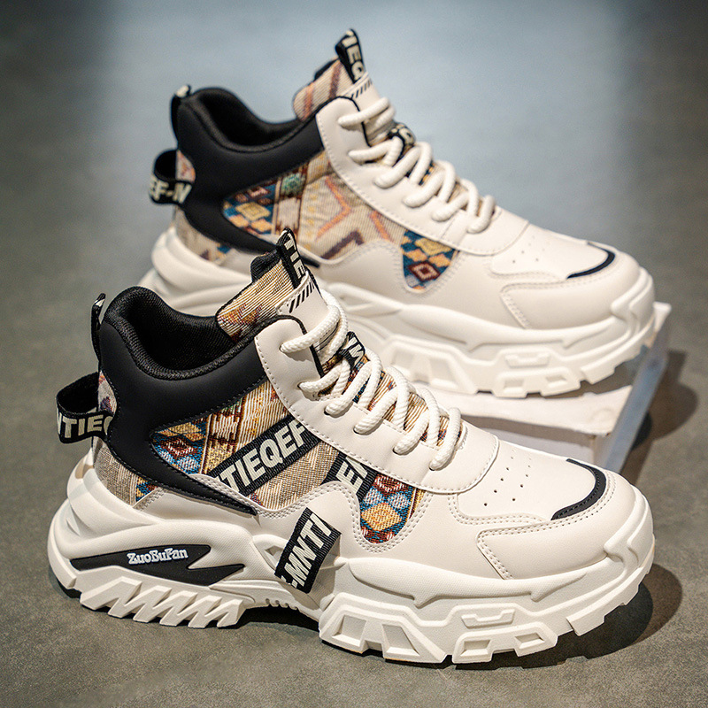 Autumn and Winter Men's Shoes Fashion New Breathable White Shoes Men's Trendy Versatile Thick-Soled Sneakers Casual Dad Shoes