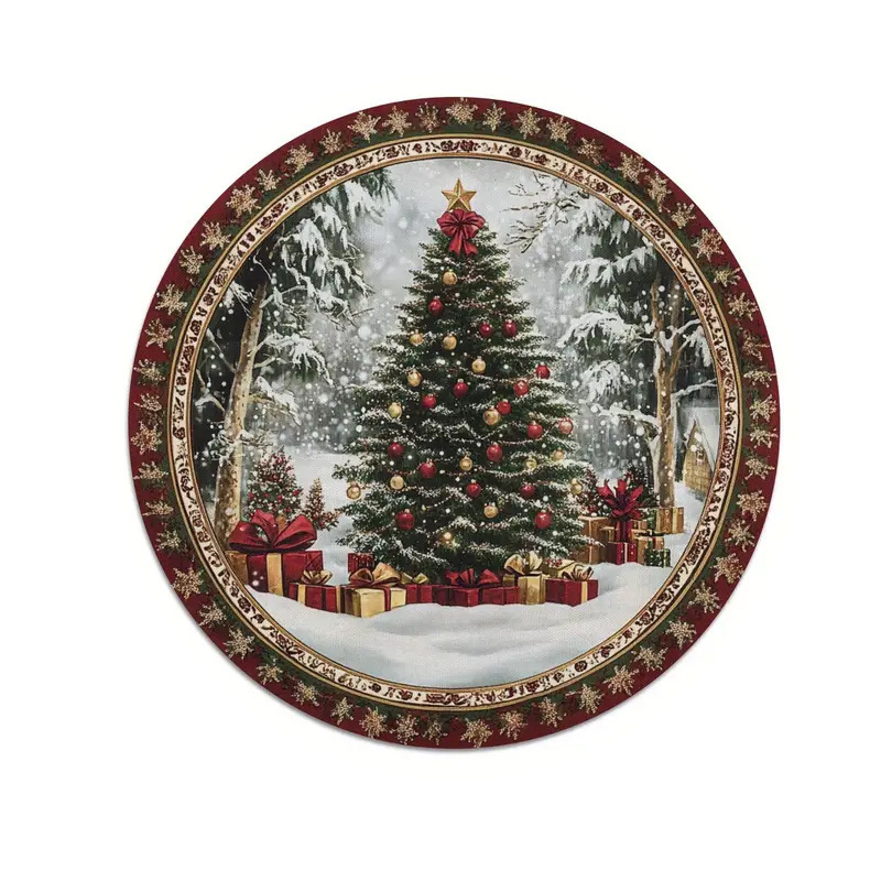 Transfronterizos Amazon temu Navidad lino redondo almohadilla de mesa de corte borde artesanía cocina almohadilla de mesa de comedor