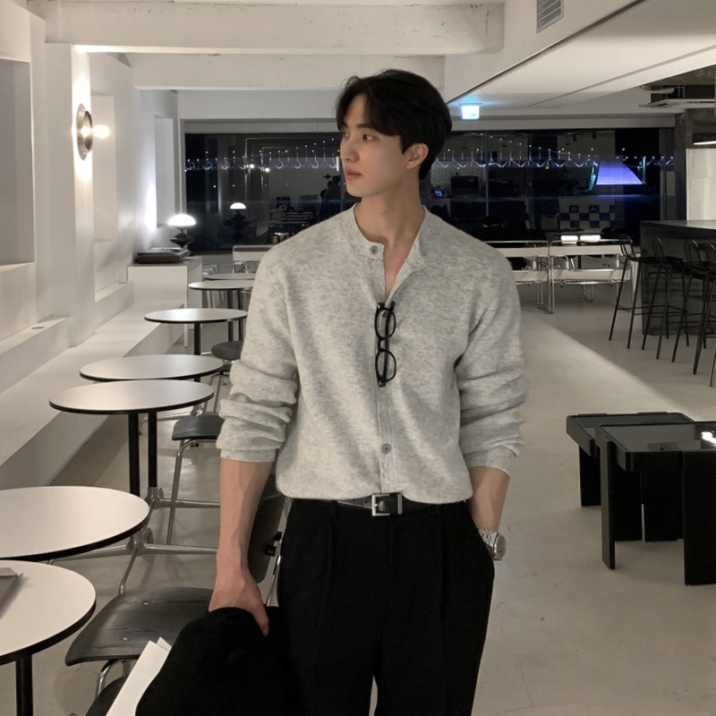 Bishe thin knitted cardigan coat Korean style trendy ins round neck sweater men's casual loose top