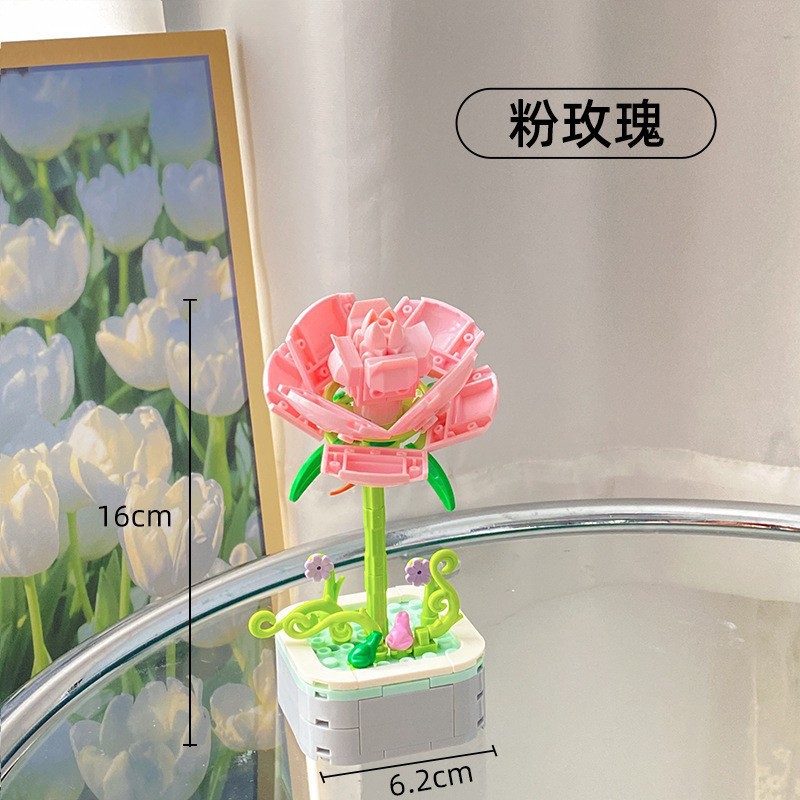 Bloques de construcción compatibles altos girasol plantas suculentas en maceta flores eternas Qixia regalo de San Valentín
