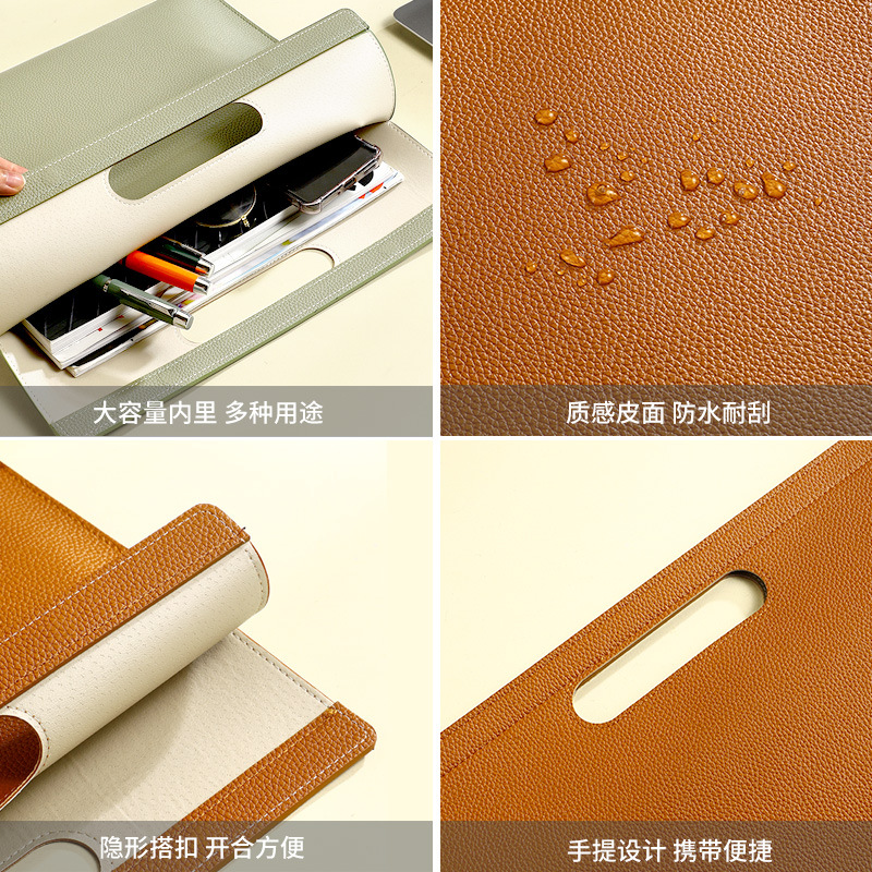 (2개) 국경을 넘은 가죽 서류 가방 대용량 자석 버클 사무 문서 데이터 보관 보관 가방 휴대용 비즈니스 서류 가방