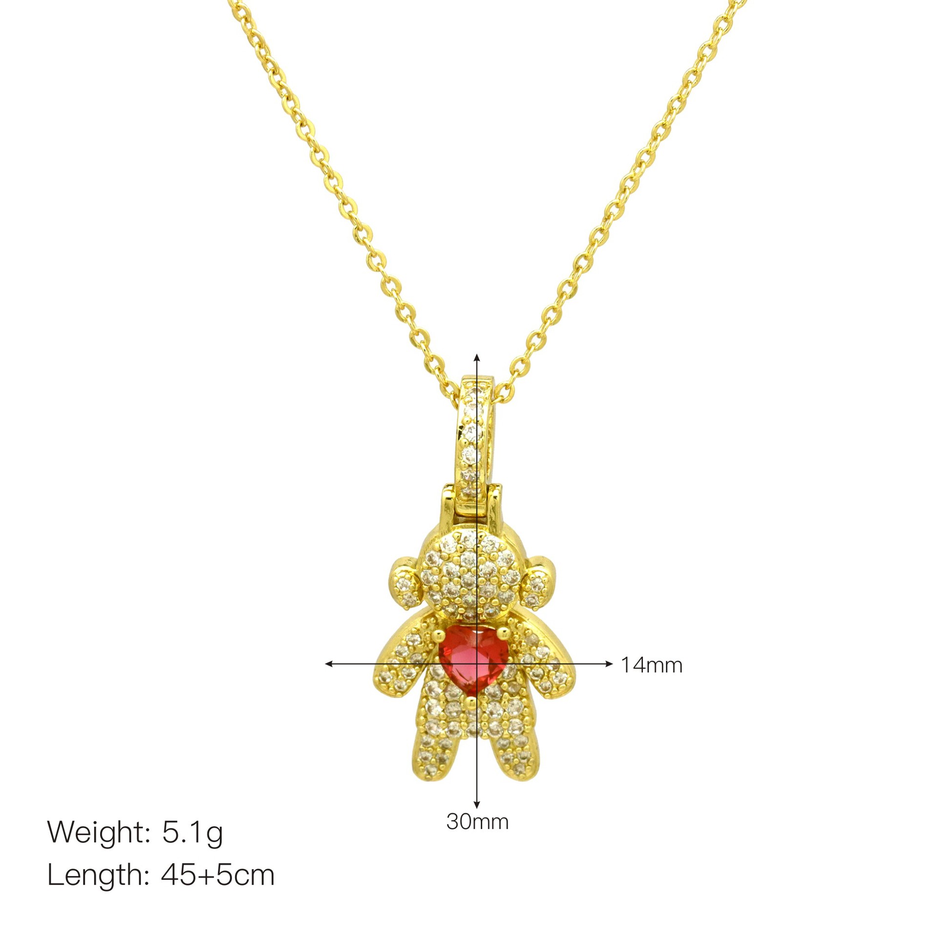 Inlay Design Copper Inlay Heart Shape Zircon Pendant Necklace