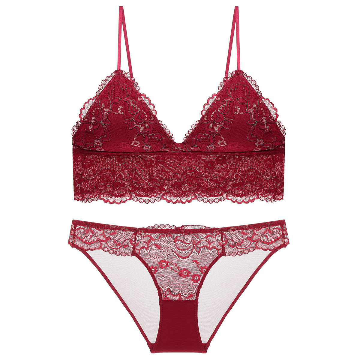 Fashionable Girls with Steel Ring Free Triangle Cup Sexy Lace Thin Women's Underwear Bra Set_voghion.com