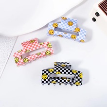 戈蕾思饰品韩国高级笑脸格纹发夹女后脑勺盘发时尚百搭鲨鱼夹发饰