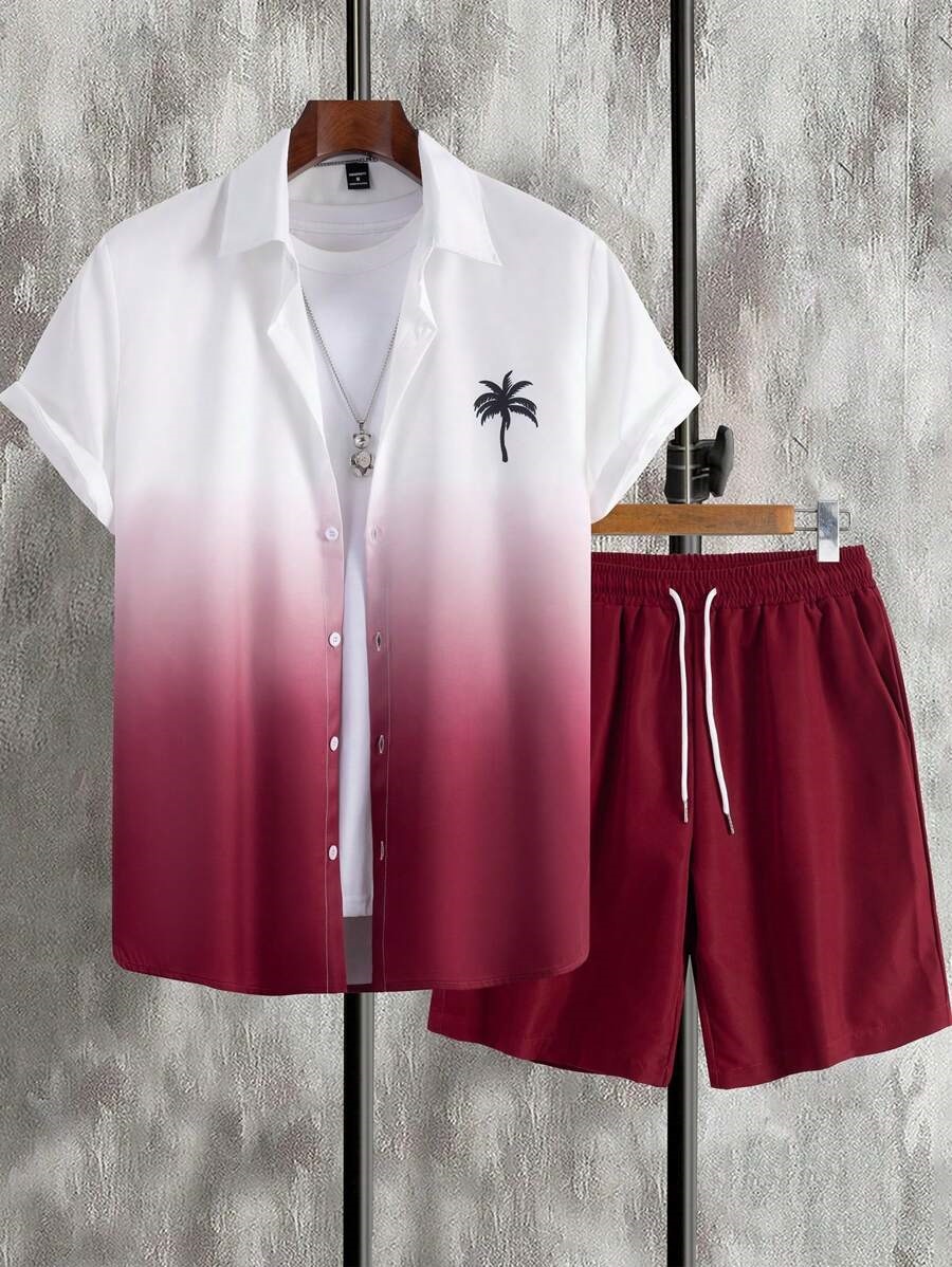 Men's Summer Beach Shorts Set With 3D Digital Print Black White Contrast Vacation Style Casual Short Sleeve_viptrois.com