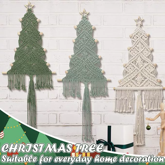 handmade cotton rope macramé Christmas tree wall hanging, tassel decoration, 26×15×2 cm