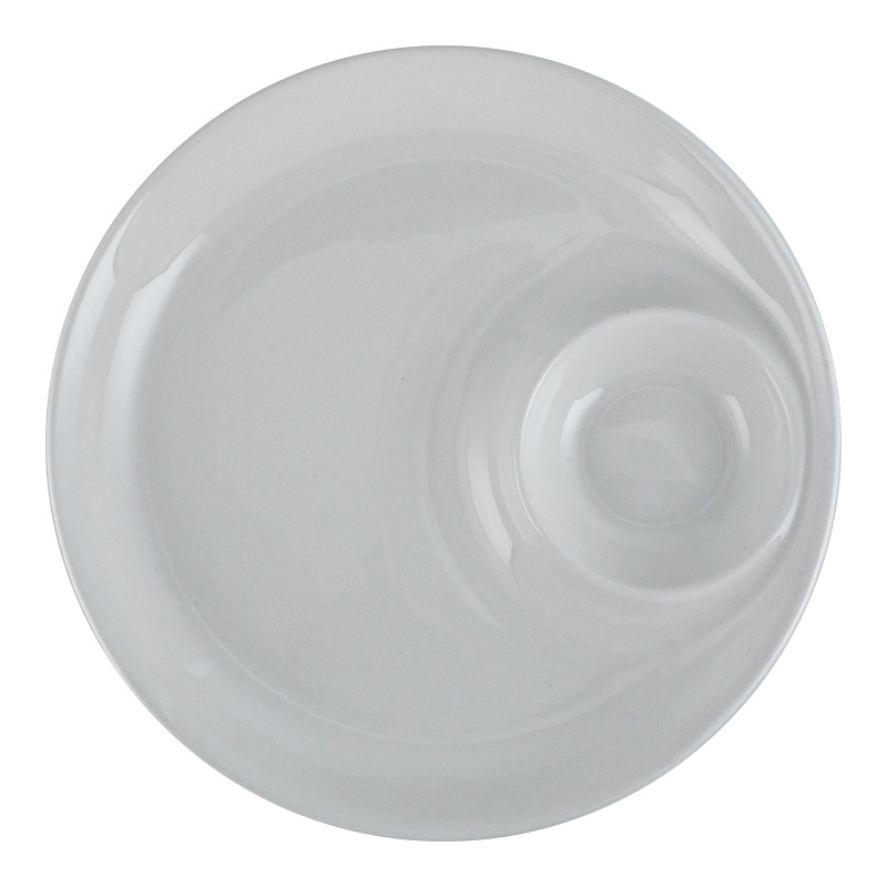 Plato de饺os redondos con un plato especial para comer饺os, plato de enmersión, plato de condimento, plato de patatas fritas