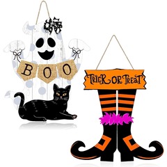 跨境萬聖節BOO裝飾幽靈標誌前門掛牌花環裝飾木門萬聖節派對掛件