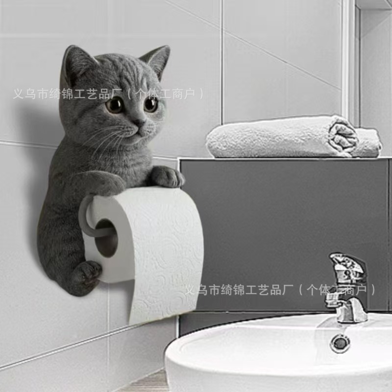 跨境热销可爱猫咪纸巾架厕所家居装饰树脂摆件高级感小众工艺品|undefined