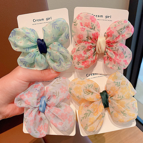 Korean-style girl hair ribbon butterfly knot cute princess hair tie hair clip hair accessory floral rubber bands