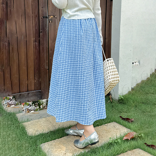 Women's 2025 Summer New Inno Large Size Retro Tartan A-Line Knee-Length Skirt 252432