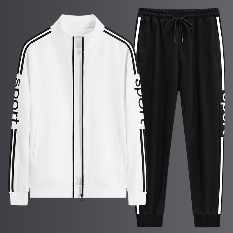 M - 8XL traje deportivo masculino primavera y otoño jersey de cuello vertical correr ocio conjunto de dos piezas suelto tendencia grande chaqueta