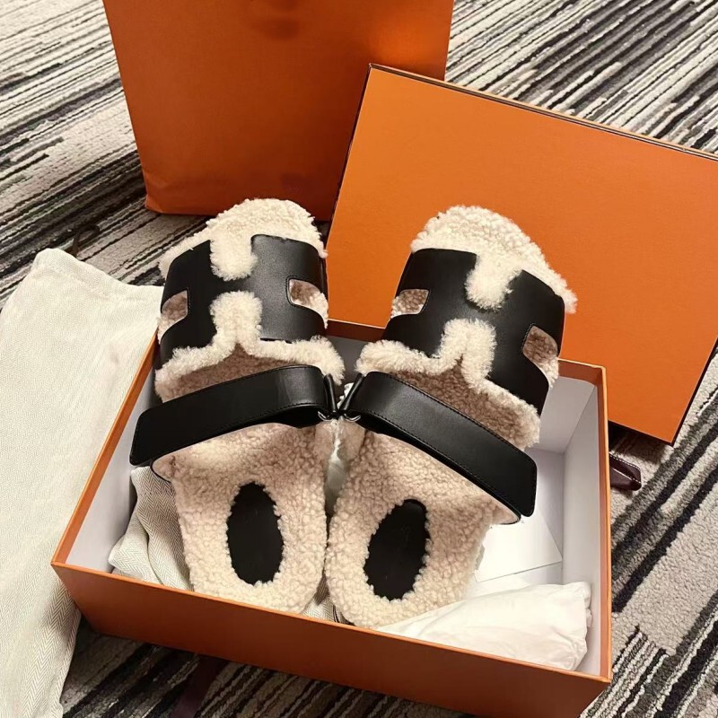 High Version Erjiu Maomao Slippers for Women 2025 Winter Outer Wear Genuine Leather Thick-Soled Lamb Wool Lazy Warm Slippers