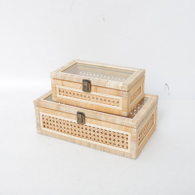 Cesta de almacenamiento de ratán de venta caliente transfronteriza, caja de almacenamiento tejida a mano con tapa, libros de juguete, canasta de almacenamiento de escritorio