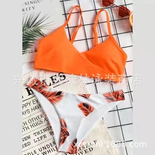 Split Swimsuit Women's Printed Sexy Bikini Size Chest Gathering Swimsuit High Waist Belly Covering Slim Bikini