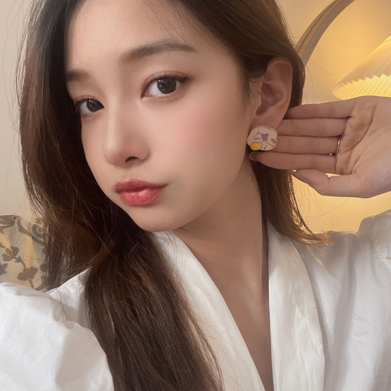 Cute Cartoon Cat alloy Stud Earrings Geometric Asymmetric Earrings