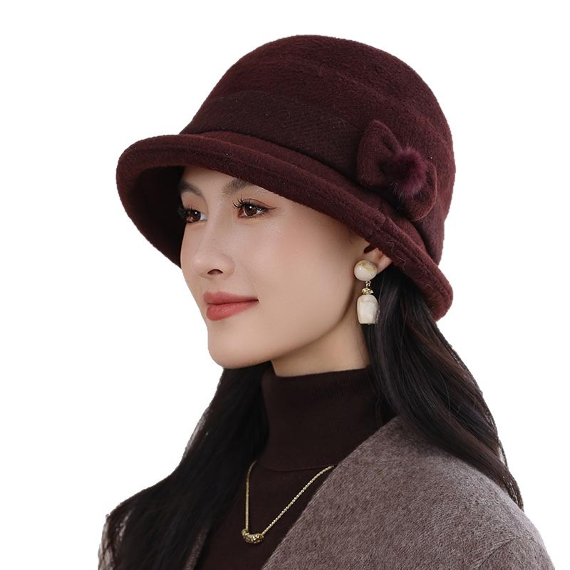 秋冬款时尚中老年人帽子女加厚毛呢盆帽时尚妈妈帽洋气老太渔夫帽|undefined