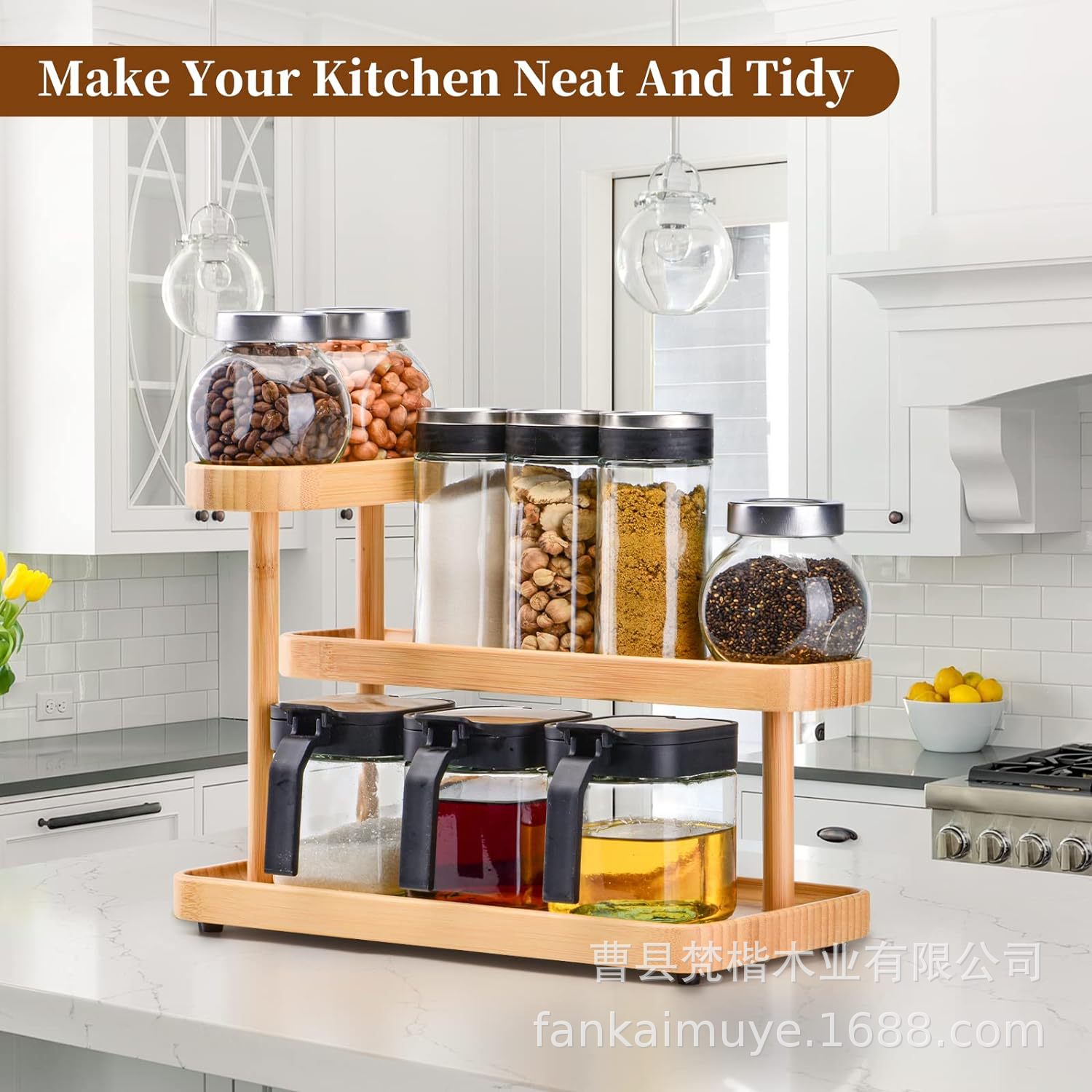 Wooden three-layer storage rack desktop seasoning storage rack bathroom toiletries sorting rack bedroom debris rack