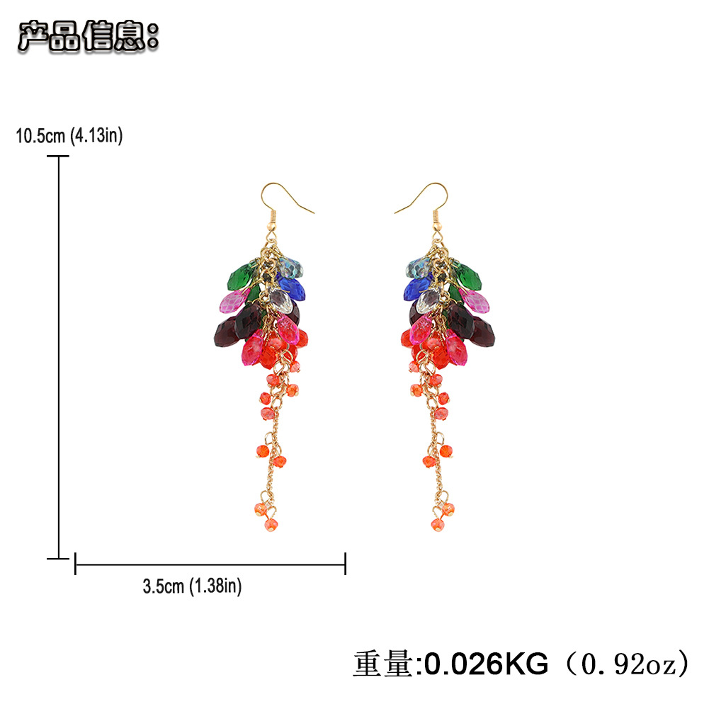 Color Crystal Flower Long Fringed Earrings Wholesale Jewelry Nihaojewelry display picture 1